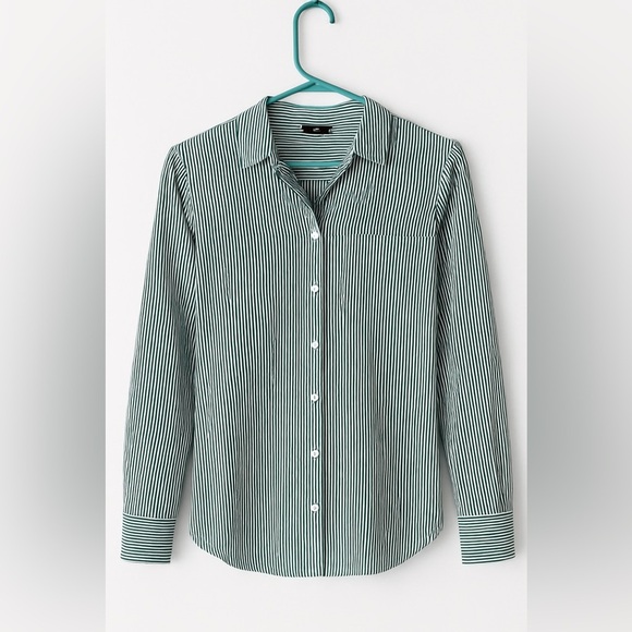 Theory Womens Classic Straight Shirt Size S 100% Organic Cotton Stripe Teal - Picture 1 of 3
